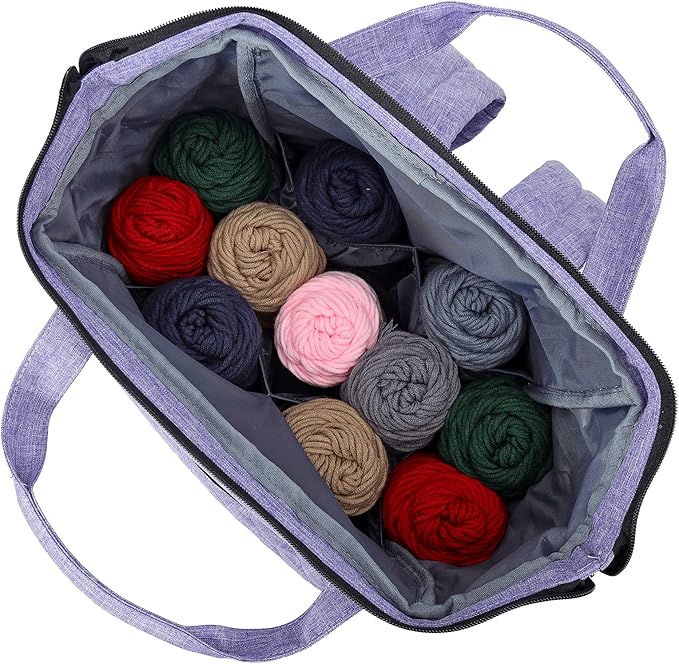 HOMEST Crochet Bag Organizer, Large Capacity Yarn Storage, Knitting Bag for Carrying Projects, Crocheting Hooks, Suppliers, Needles and Accessories, Purple