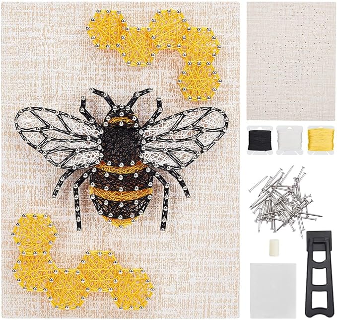 WEBBEDY 3D String Art Kit DIY Bee String Arts and Craft Kits for Adults Beginners Include All Necessary Accessories and Wooden Frame, Home Wall Decorations Unique Gift