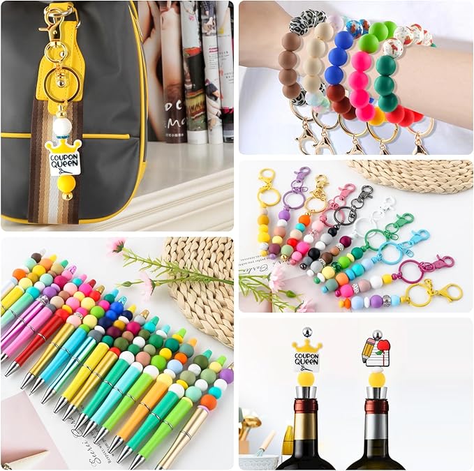 150Pcs 15mm Silicone Beads for Keychain Making Bracelet Necklace, Bulk Round Silicone Beads for Pens（Yellow）