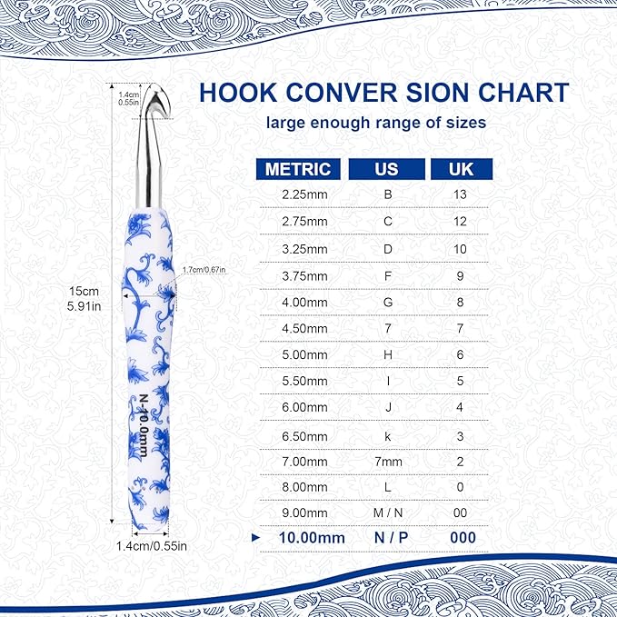 BCMRUN 10 mm(N) Large Crochet Hook, Ergonomic Grip Soft Handles Crochet Hook for Arthritic Hands, Extra Long  Knitting Needles for Beginners and Crocheting Yarn (10.0mm-N)