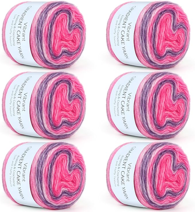 Aeelike Cake Yarn for Crocheting, 6 Skeins Gradient Yarn 100g (3.52 oz) 245m (267 Yards) # 3 Light Weight, Soft Ombré Yarns Fairyland Yarns Rainbow for Making Colorful Crafts, Lotus Purple Gradient
