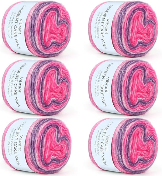 Aeelike Cake Yarn for Crocheting, 6 Skeins Gradient Yarn 100g (3.52 oz) 245m (267 Yards) # 3 Light Weight, Soft Ombré Yarns Fairyland Yarns Rainbow for Making Colorful Crafts, Lotus Purple Gradient