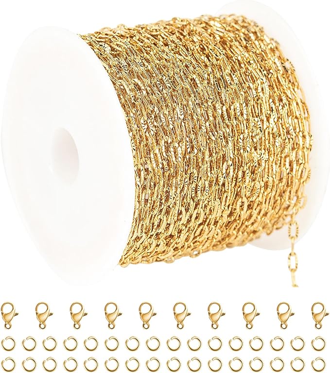 UMAOKANG 10 Meters Stainless Steel Chains for Jewelry Making Dainty Gold Plated Embossed Cable Chains Necklace for Women Jewelry Supplies