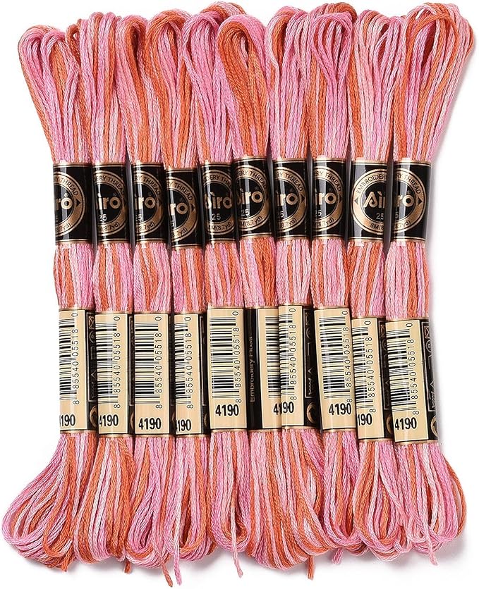 FASHEWELRY 10 Skeins Embroidery Floss Thread 0.5mm Dyed Cross Stitch Floss 6-Ply Friendship Bracelet String for Jewelry Making Bracelets Sewing Knitting Stitching Craft DIY (Pink Orange)