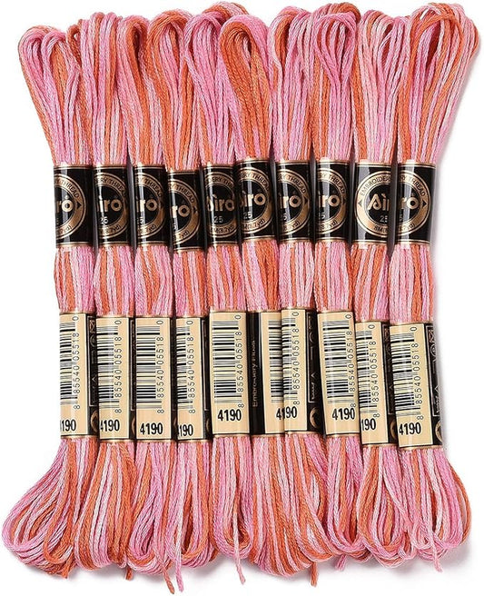 FASHEWELRY 10 Skeins Embroidery Floss Thread 0.5mm Dyed Cross Stitch Floss 6-Ply Friendship Bracelet String for Jewelry Making Bracelets Sewing Knitting Stitching Craft DIY (Pink Orange)