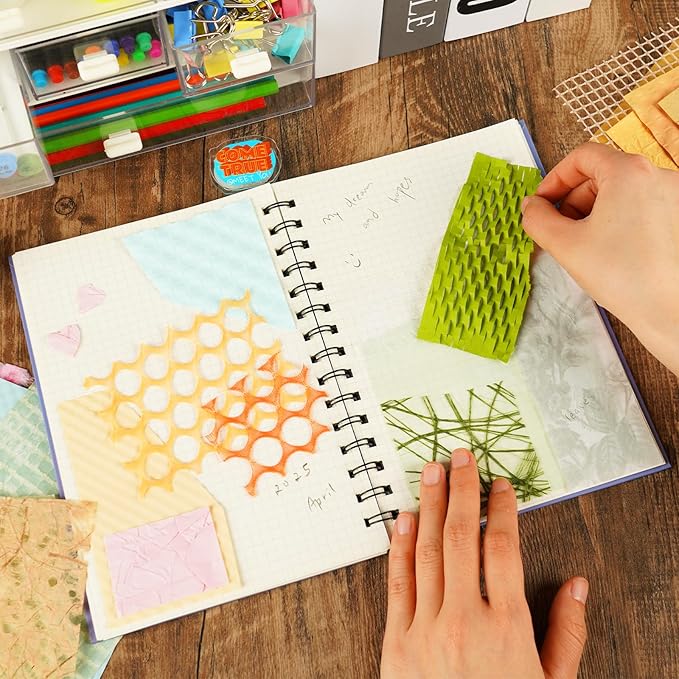 160 Sheets Textured Scrapbook Paper and Mesh Fabric Assorted Set, 10 Color Schemes Mixed Handmade Craft Mulberry Special Paper for Scrapbooking Junk Journaling Supplies, 4.7x6.69 Inch