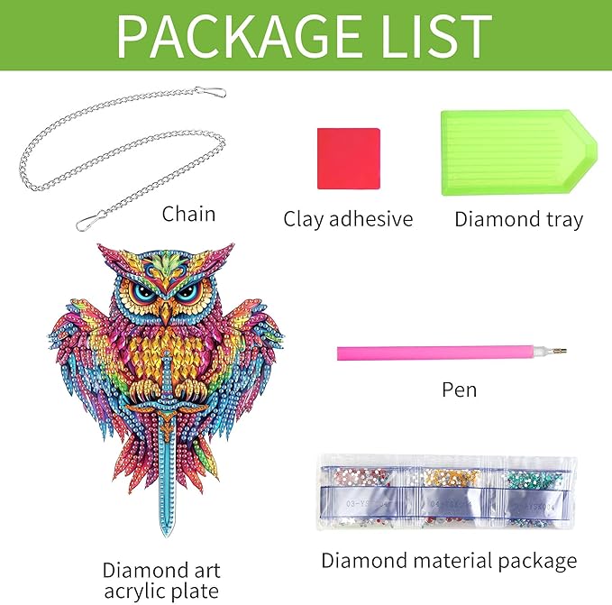Wergund 5D DIY Owl Diamond Art Hanging Kits, Hanging Diamond Art Bird, Acrylic Special Shaped Rhinestone, Window Hanging Pendants for Home Wall Garden Front Door Outdoor Decor Gift(Owl)