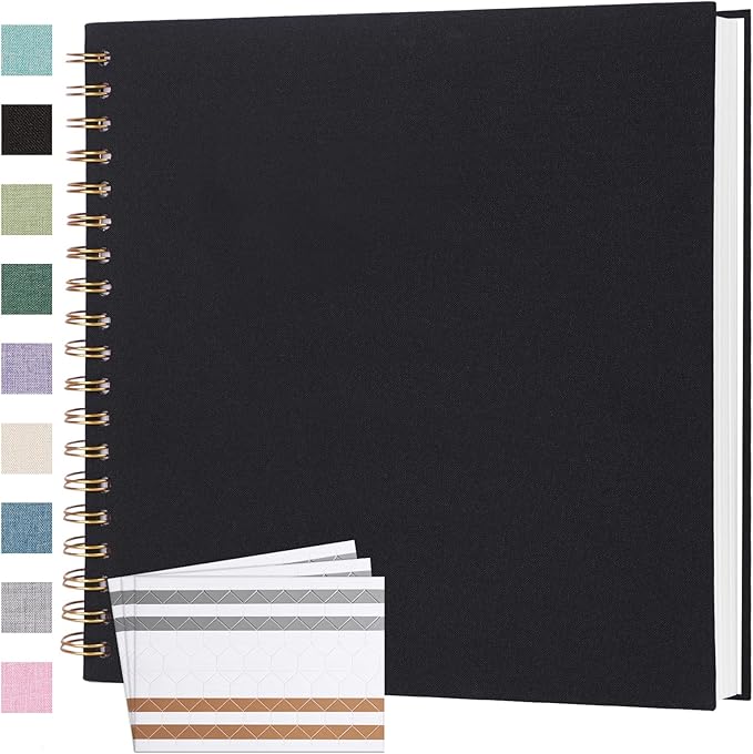 Scrapbook Photo Album 10x10 Inches 80 Pages Hardcover Kraft Paper Linen Cover Scrap Book Memory Book DIY Scrapbook Albums for Wedding Baby Boyfriend Travel Anniversary Family, Black