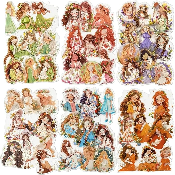 TIAMECH Beautiful Manor PET Stickers - 60 Pcs Fantasy Dance Blossom & Elf Princess Design, Waterproof Sticker for Journaling & Scrapbooking, Junk Journal Supplies, Ephemera & DIY Crafts