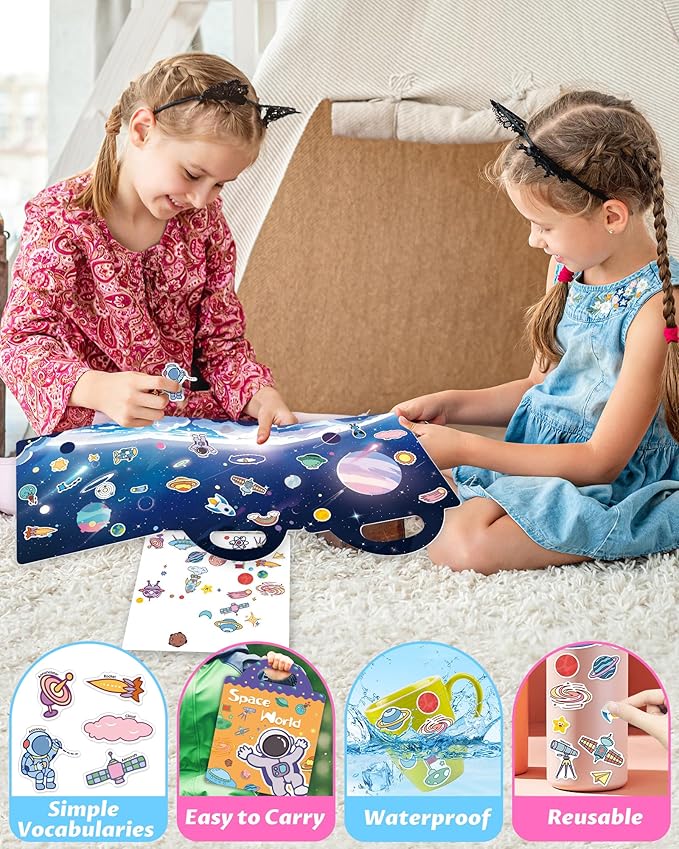 walenced reusable sticker book for toddlers, stickers for kids, toddler craft activities, toddler travel toys ages 3 and up boy girl birthday gifts