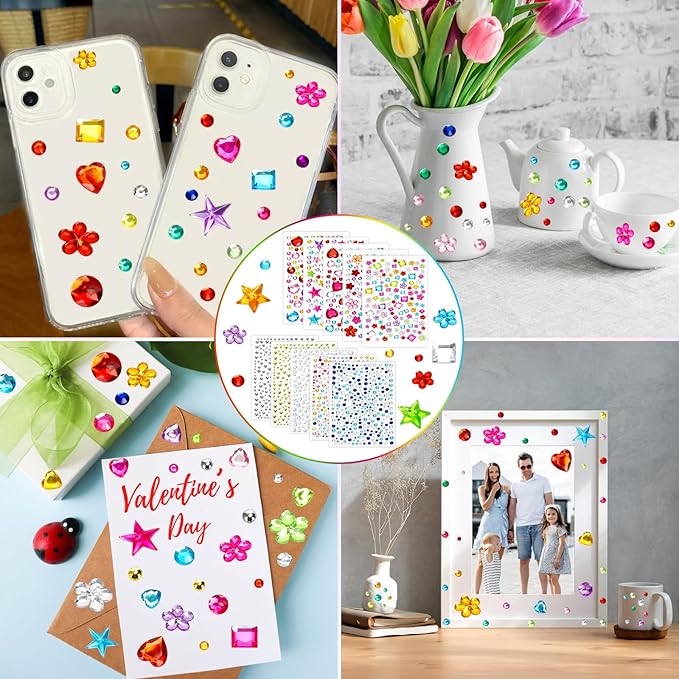 2168pcs Easter Gem Stickers Rhinestones for Crafts, Sparkling Cute Star Heart Round Small Stickers for Women Adults, Glitter Jewels Stickers for Face Eye Body Makeup, DIY Decoration, WUINOID