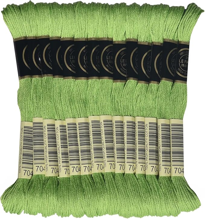 LE PAON Embroidery Floss, 14-Pack Six Strands 100% Long Staple Cotton Embroidery Thread, 8.7-Yard，Color Number：704,Bright Chartreuse