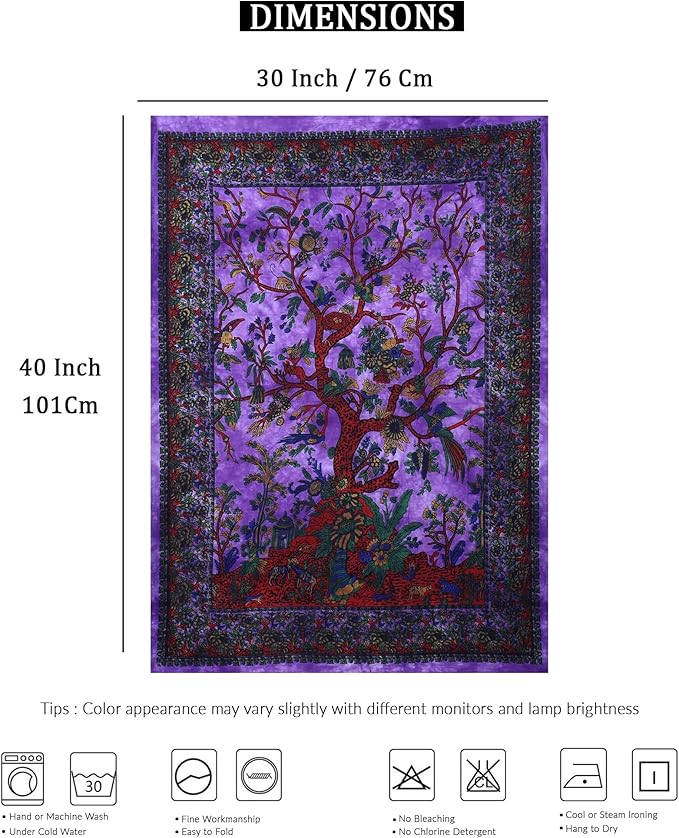 the art box purple tree of life tapestry, 30x40 inch, wall art, bedroom decor