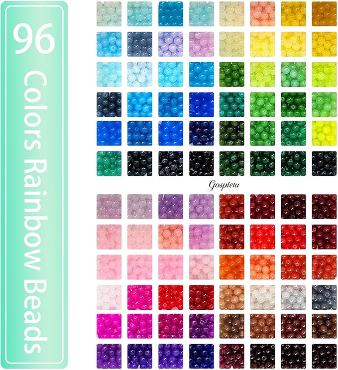 2500PCS 8mm Glass Beads Bracelet Making Kit, 96 Colors Crystal Beads for Jewelry Making, 4 Box Round Beads Suitable for Beginners