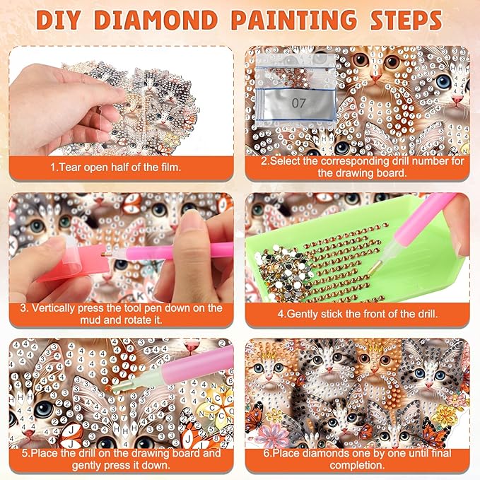 DOMROM Cat Diamond Art Hanging Kits for Adults Beginner, Special Shaped Crystal Diamond Painting Cat Pendant, DIY Diamond Art Suncatchers Animal for Home Garden Wall Decor Gift