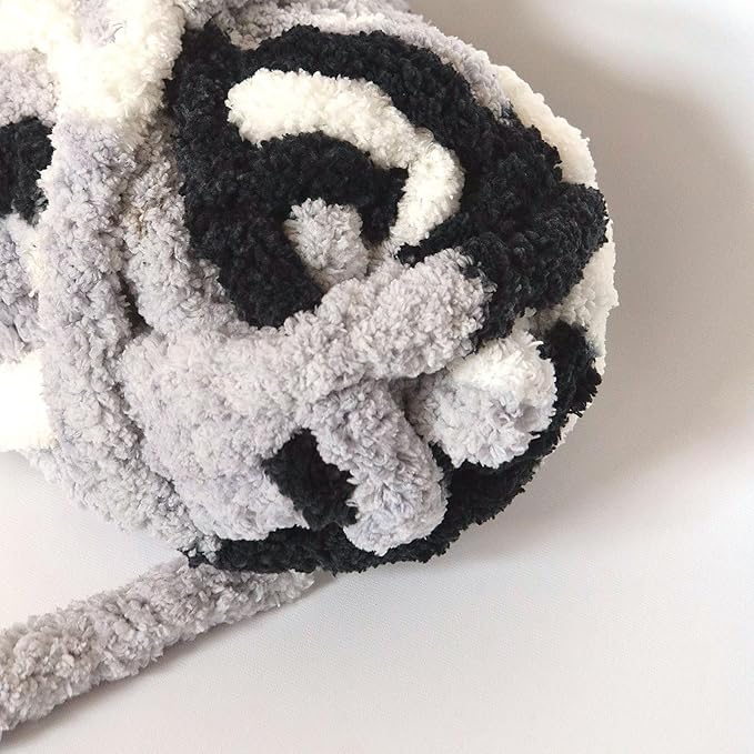 White+Light Gray+Black Chunky Chenille Yarn for Crocheting Bulky Thick Fluffy Yarn for Knitting,Super Bulky Hand Blanket,Soft Plush Yarn Crochet Carpet 8 Jumbo Pack(63.76oz/197.68yd