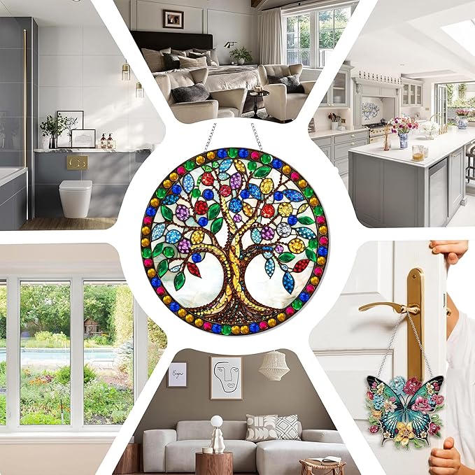 SKRYUIE Tree Hanging Diamond Art Kits for Adults Pendant Suncatcher, Special Shaped Crystal DIY Pearl Diamond Painting Kit, Gift for Mother Spring Summer Window Wreath Decor 7.29 x 7.29 Inch A24