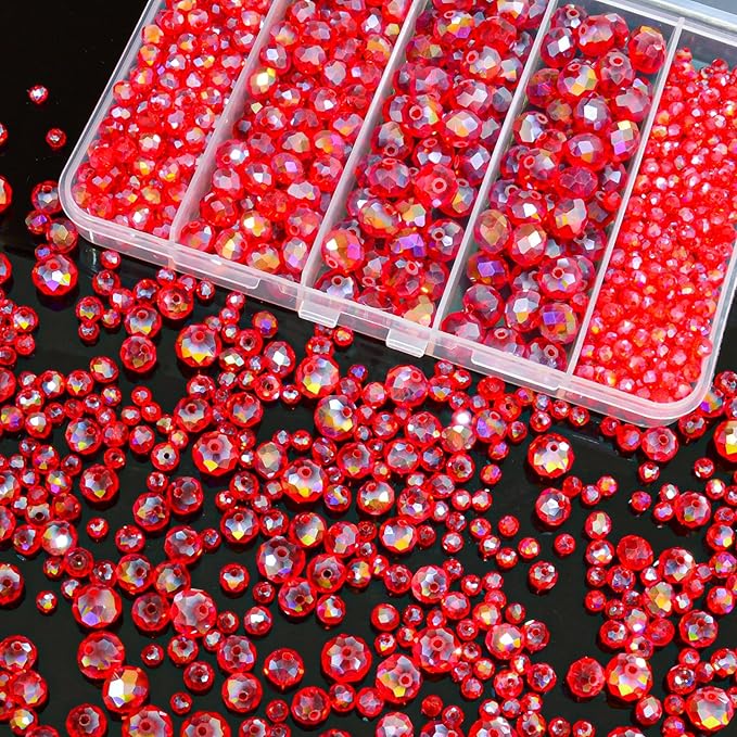 laopottbeads 800pcs 4/6/8/10mm crystal glass beads for jewelry making beads for bracelets necklace pendants making supplies(red)