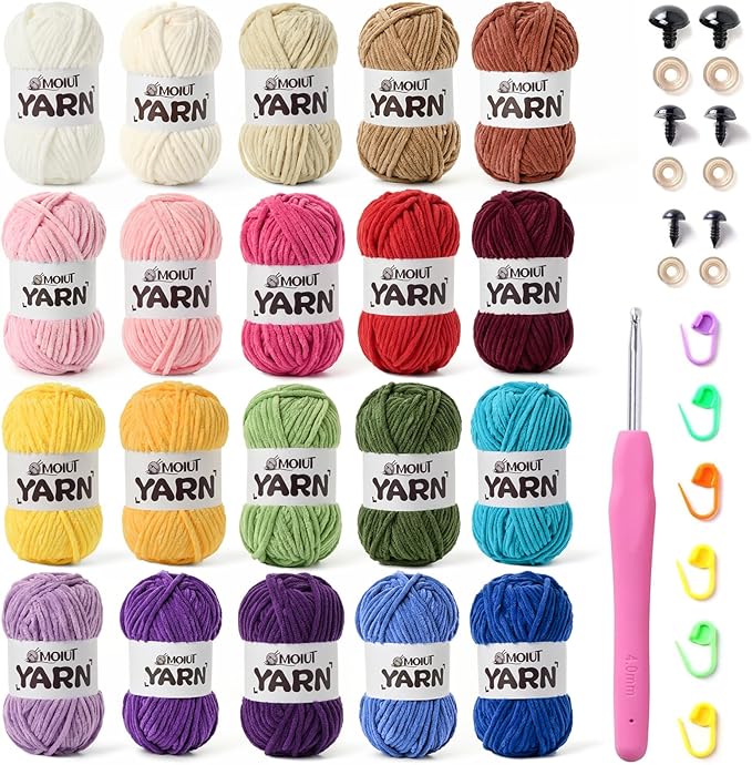 20 Pack Velvet Yarn for Knitting, Chunky Chenille Yarn for Crocheting, Baby Yarn for Crocheting Soft Blanket, Super Bulky 70.5oz(1750yds), Multicolor Amigurumi Yarns Set B