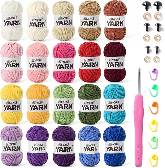 20 Pack Velvet Yarn for Knitting, Chunky Chenille Yarn for Crocheting, Baby Yarn for Crocheting Soft Blanket, Super Bulky 70.5oz(1750yds), Multicolor Amigurumi Yarns Set B