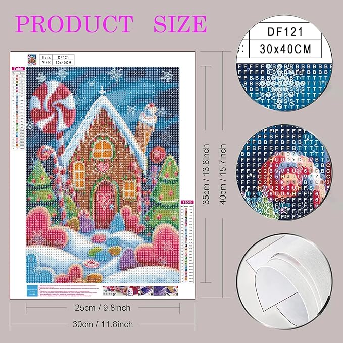 DIYDECORFUN Diamond Art Kits for Adults, 5D Winter Candy House Diamond Painting Kits for Beginner, DIY Full Round Drill Diamond Dot Gem Art Painting for Decor Holiday Gift 12x16 Inch