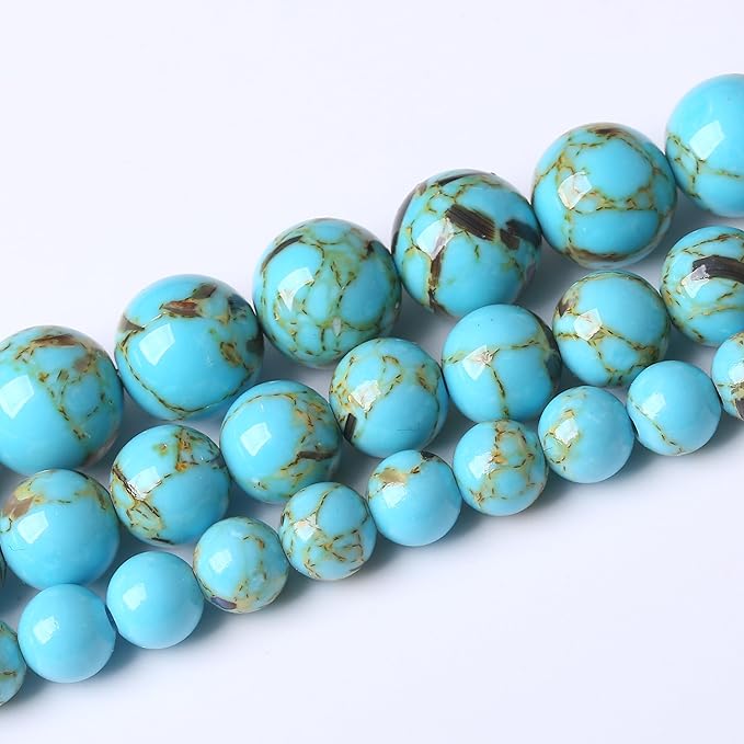 Blue Shell Turquoise Stone Beads for Jewelry Making Gemstone Round Crystal Bracelet Necklace 1 Strand 15.5inch 60PCS 6MM