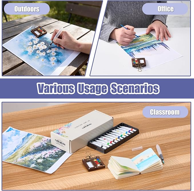 Mini Watercolor Set - 4 Brush, 2 Sketchbook & Portable Watercolor Kit for Travel, Pocket Painting Kit - Compact Design for Artists and Creative Sketching