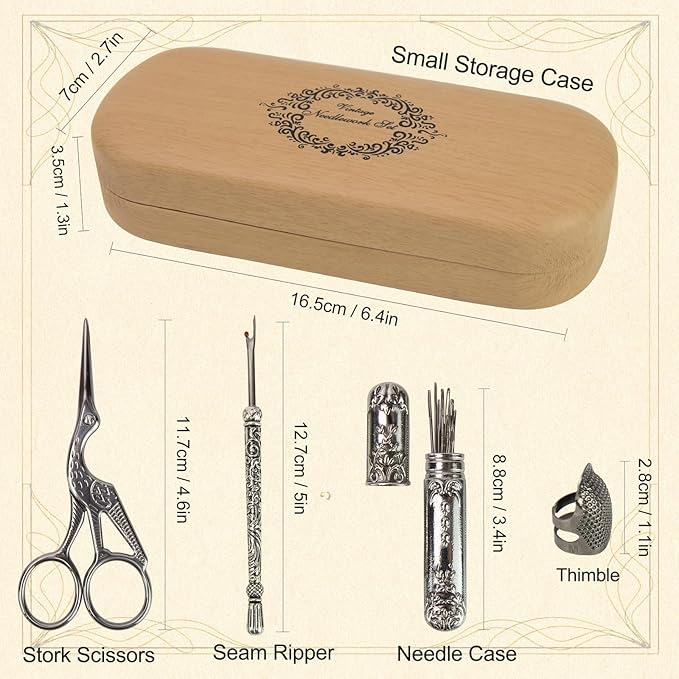 Vintage Embroidery Scissors Kit, Fancy Needlework Set with Crane Stork Shear, Antique Seam Ripper, European Style Thimbles, Needles for Sewing Knitting Cross Stitch Crochet Yarn Thread Cutting