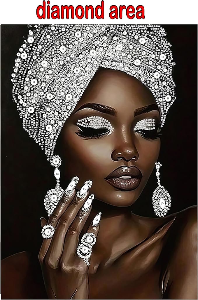 African woman diamond art kits for adults,Partial 5D Diy diamond painting kit for beginners,Special shaped diamond art,sparkling gem art,Diamond Mosaic embroidery gift,living room decor,11.81x15.7inch