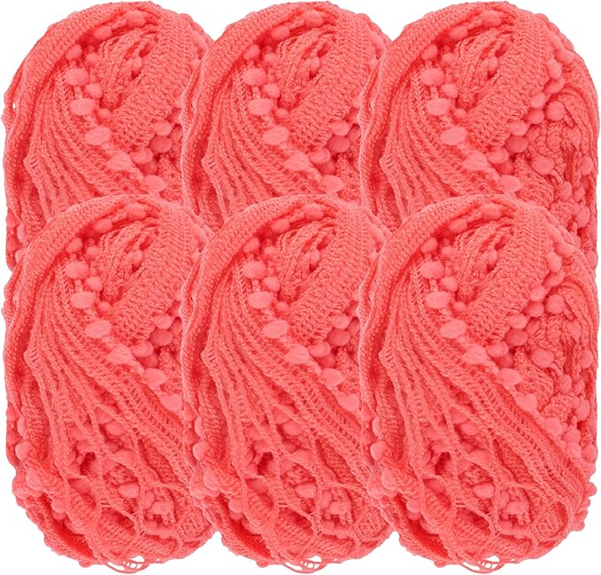 JubileeYarn Fishnet Pom Pom Yarn - 50g Mini Bonbons - Coral - 6 Skeins