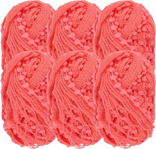 JubileeYarn Fishnet Pom Pom Yarn - 50g Mini Bonbons - Coral - 6 Skeins