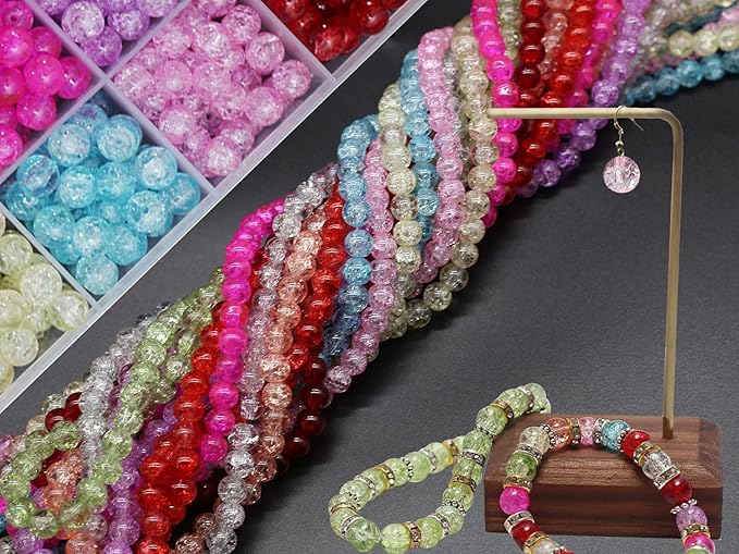 600pcs Assorted-Color 8mm Crackle Glass Beads-Handcrafted Round Lampwork Smooth Loose Beads for Bracelet & Adult Jewelry Making and Professional Crafting