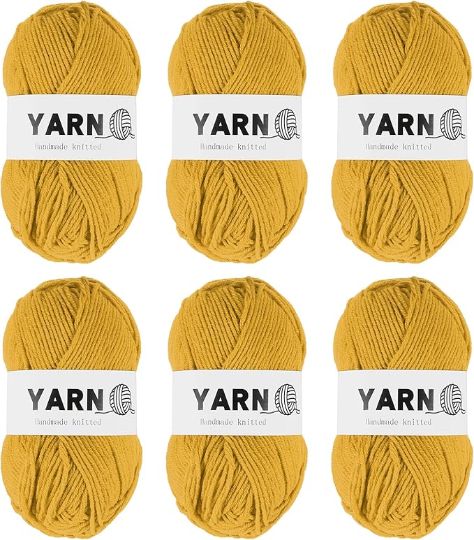 6Pcs Gold Acrylic Yarn 790 Yard 4 Ply Soft Crochet Yarns Sport Weight Yarn,[for DIY Crocheting Knitting Craft Blankets Hats]-300g