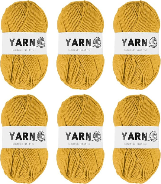 6Pcs Gold Acrylic Yarn 790 Yard 4 Ply Soft Crochet Yarns Sport Weight Yarn,[for DIY Crocheting Knitting Craft Blankets Hats]-300g