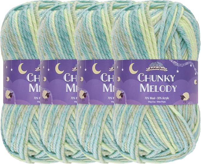 JubileeYarn Chunky Melody Yarn - 100g/Skein Bulky Wool Blend - Sea Mist - 4 Skeins