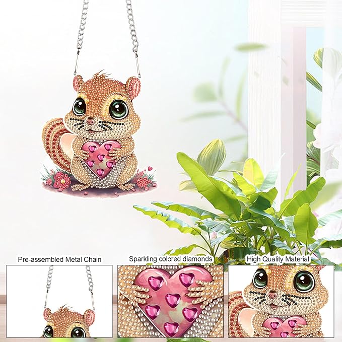 DIY 5D Diamond Painting Rhinestone Acrylic Pendant Kit Love Squirrel Special Shape Diamond Art Crafts Wall Hanging Mosaic Art Door Window Home Decoration Ornament Valentine's Day Gifts