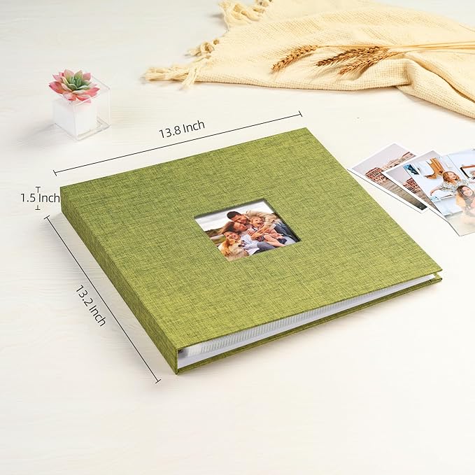 Mublalbum 12x12 Inch DIY Scrapbook Photo Album with 40 Plastic Sleeves 80 Pages Linen Cover 3 Ring Folder Binder for Wedding Baby Family and DIY Projects (Green)