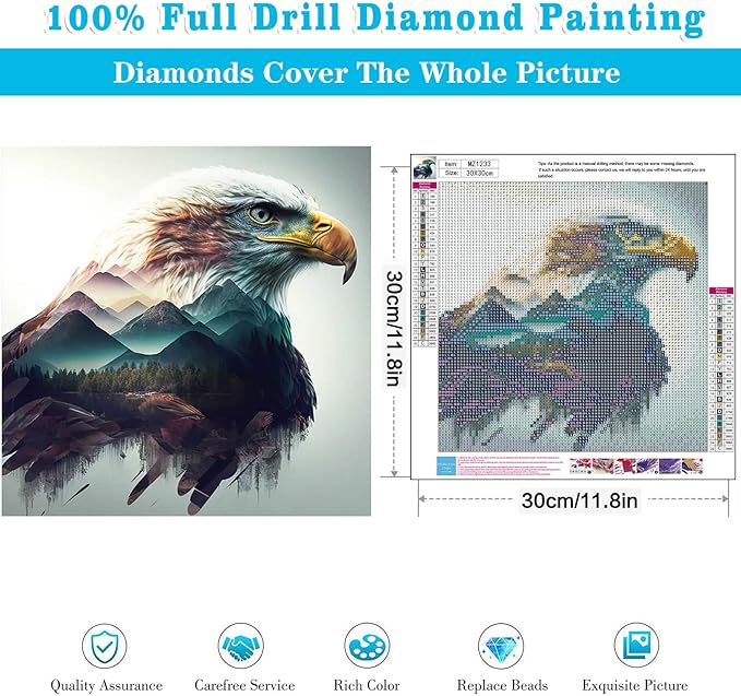 Meothan Diamond Art Kits for Adults, 5D DIY Eagle Diamond Painting Kits for Beginners, Diamond Dots Gem Arts Crafts Kits for Living Room Bedroom Home Wall Decor Offices12X12 Inch
