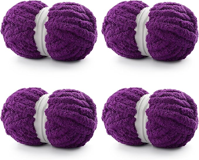 4 Pack Chunky Yarn for Hand Knitting - Chenille Thick Fluffy Blanket Yarn for Crocheting Blankets - Soft Plush 114 Yds 30.8 Oz（4-Violet）