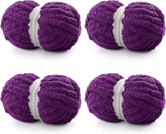 4 Pack Chunky Yarn for Hand Knitting - Chenille Thick Fluffy Blanket Yarn for Crocheting Blankets - Soft Plush 114 Yds 30.8 Oz（4-Violet）