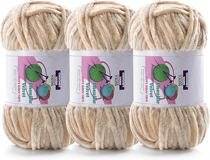 3 Skeins Velvet Chunky Yarn, Chenille Yarn for Crocheting and Hand Knitting, Blanket Yarns for Making Scarves and Knitting Projects - Amigurumi Crochet Yarn (3×3.5oz, 3×87.5yds)