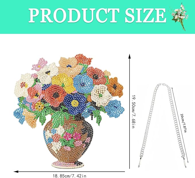 Auremi Vase Flower Diamond Art Hanging Kit for Adult, Special Shaped Rhinestone, DIY Acrylic 5D Flower Diamond Painting Window Pendants Signs, Home Garden Wall Hanging Ornament