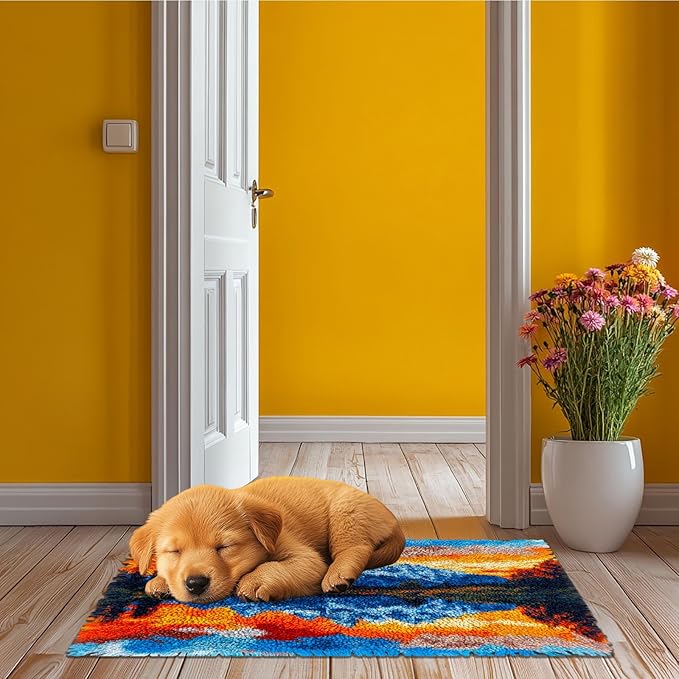 Latch Hook Rug Kit Landscape of Mountain Lake Pre-Printed Handmade Carpet Crochet Yarn Craft DIY Hook and Latch Door Mat Tapestry for Home Floor Decoration 52x38cm-1