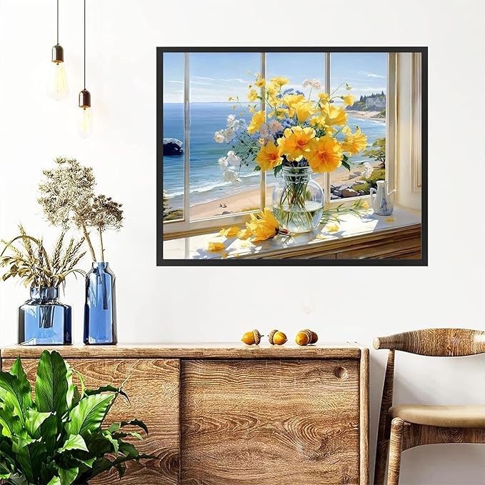 Vase Flower Paint by Numbers for Adults with Framed Canvas-with Wooden Easel,Paint by Number on Canvas Flowers,DIY Acrylic Oil Painting Kits with Brushes Nice Gift Box for Home Wall Decor(12x16inch)
