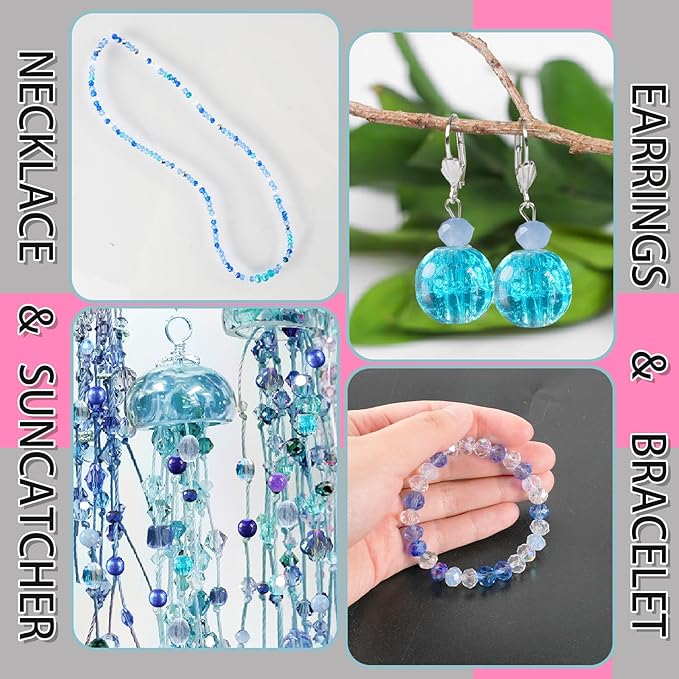 636pcs glass beads for jewelry making - blue craft crystal beads with loose beads sparkly faceted beads hole drilled diy for bracelets craft earrings bracelet necklace jewelry making