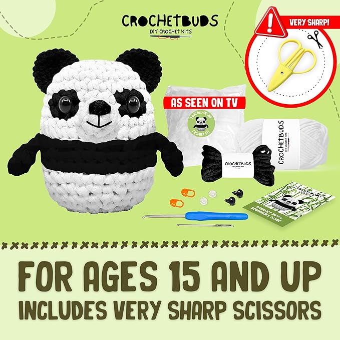 Panda Crochet Kit for Beginners & Adults | DIY Yarn Project for Couples, Teens & Animal Lovers | Complete Kit w/ Hook, Pattern, Step-by-Step Video & Written Guides | Fun Creative Gift (Ages 15+)