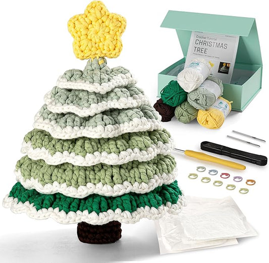 DoodleTwyst Crochet Kit for Beginner – DIY Crochet Kit with Yarn & Tools – Fun Crochet Kits for Adults (Christmas Tree)