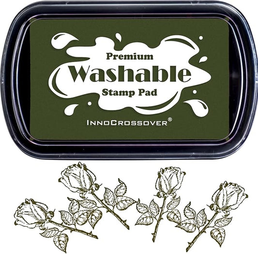 Washable Ink Pad, Stamps for Kids, Kids Crafts, Paw Print Kit, Baby Footprint Kit, Stamp Pads on Scrapbooking, Fingerprint Ink Pad, Easy to Wash Off Skin| Large | Safe Non-Toxic (Dark Olive)