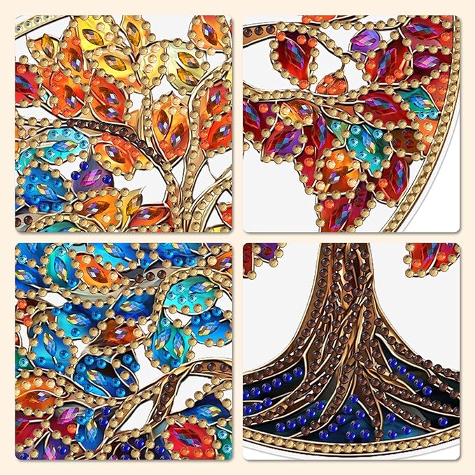MXJSUA Colorful Tree Diamond Art Hanging Kits for Adults Beginners, DIY Acrylic Special Shaped Crystal Diamond Gem Art Pendant Drills Painting Ornament for Home Wall Decor and Gift