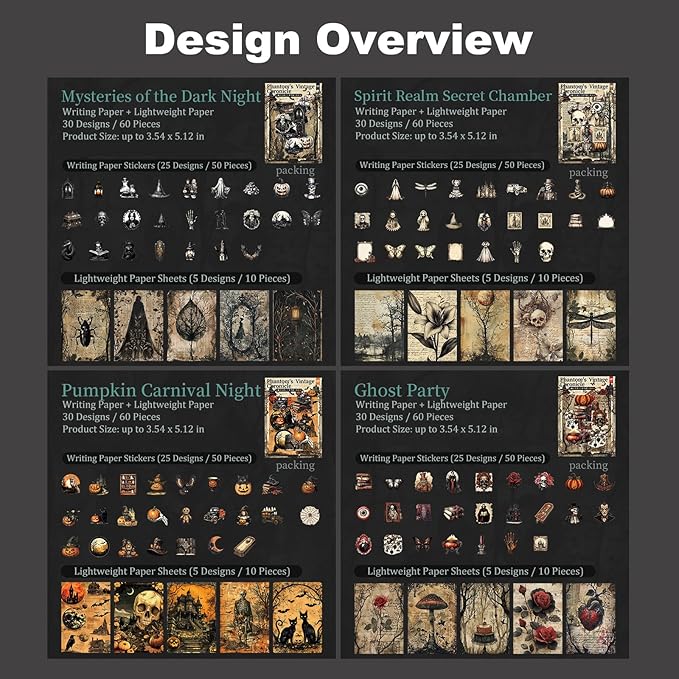 Vintage Gothic Scrapbook Sticker Paper Set – 240PCS Journaling Stickers and Material Sheets for DIY Crafts, Albums, Cards and Journals, Halloween Decoration Gift